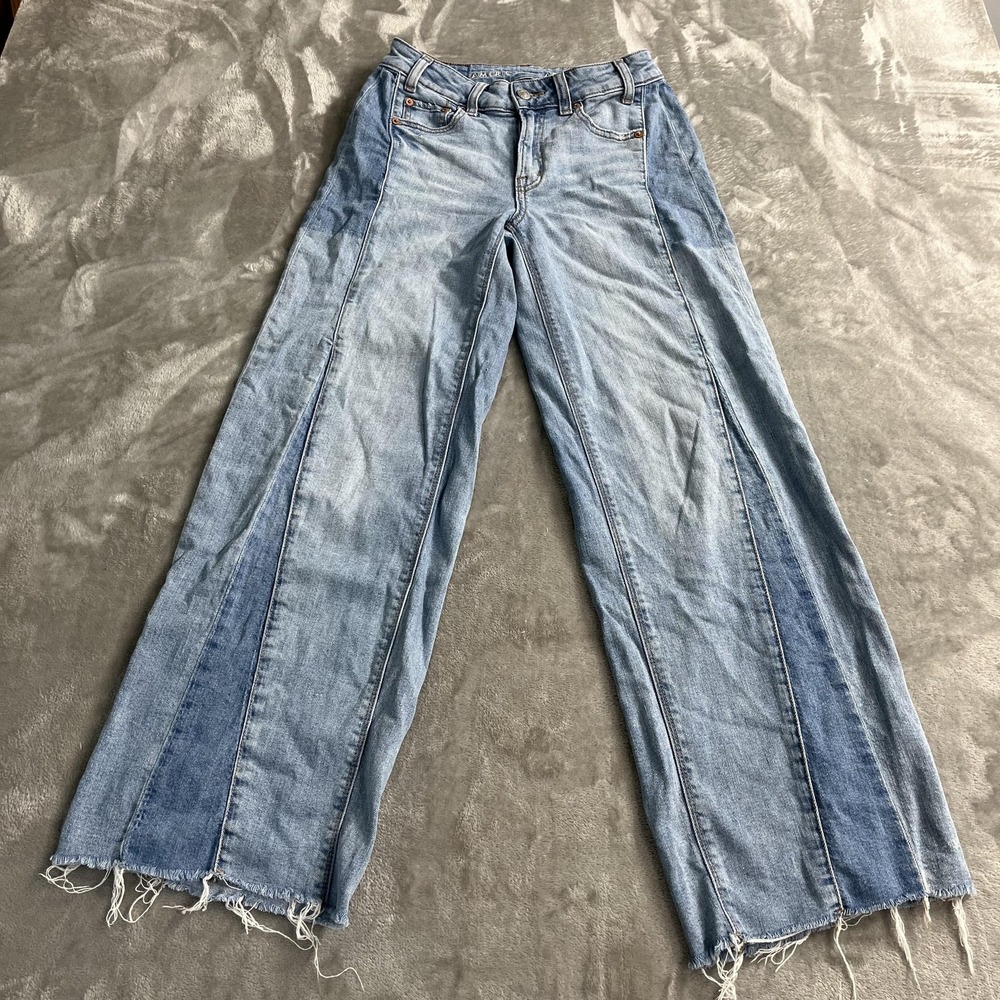 American Eagle Outfitters Jeans Womens 000 Blue Low Rise Baggy Wide Leg 24x30